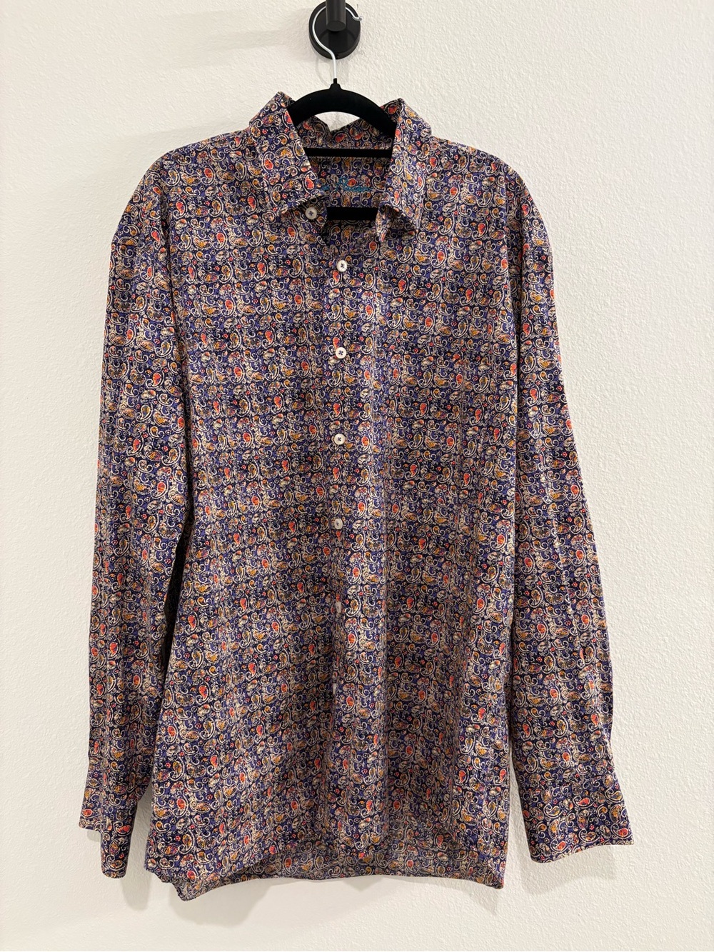 Alan Flusser Navy Floral-Print Button Shirt